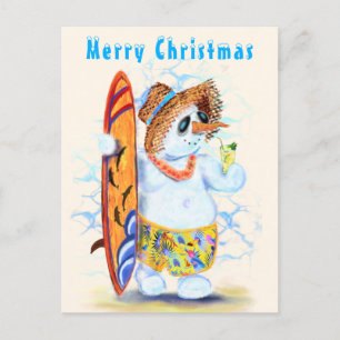 Grappige kerstkaart met Summer Snowman Surfer Briefkaart