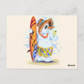 Grappige kerstkaart met Summer Snowman Surfer Briefkaart (Achterkant)