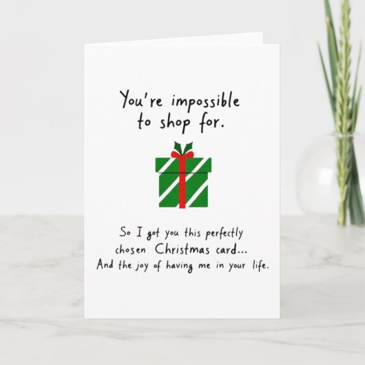 Grappige kerstkaart onmogelijk om voor te winkelen kaart (Voorkant)