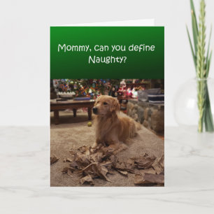 Grappige kerstkaart, stoute hond versnippert papie kaart
