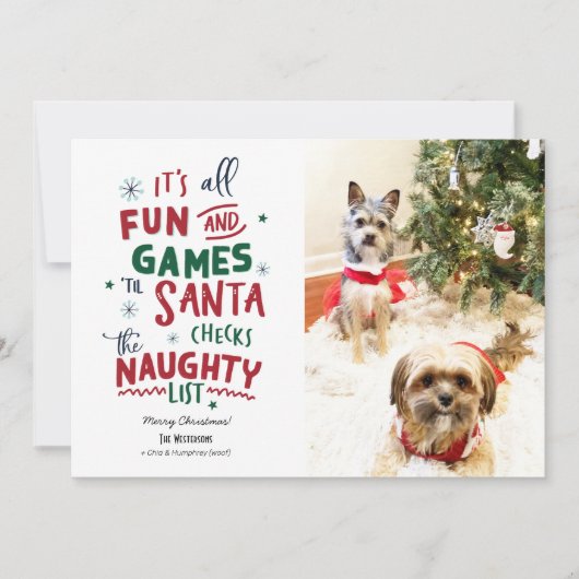 Grappige kerstkaart voor huisdieren, Stoute lijst (Voorkant)