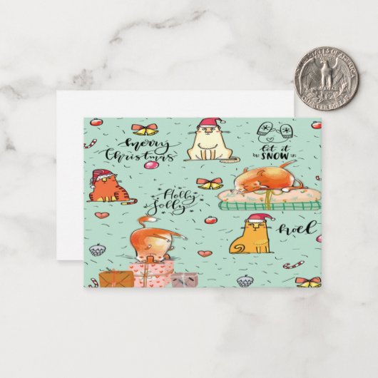 Grappige Kerstkaarten van Katten Notitiekaartje (Voorkant / Achterkant in situ)