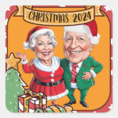 Grappige kerstkarikatuur Ontwerp met een cadeau Vierkante Sticker (Voorkant)
