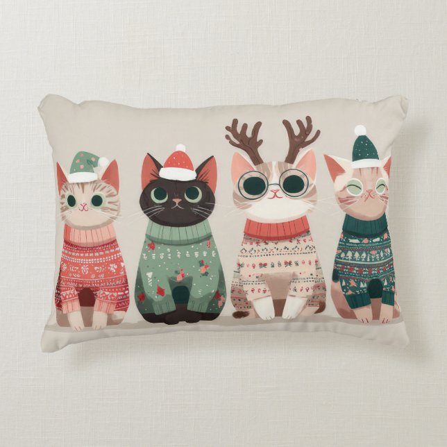 Grappige Kerstkat  Accent Kussen (Voorkant)