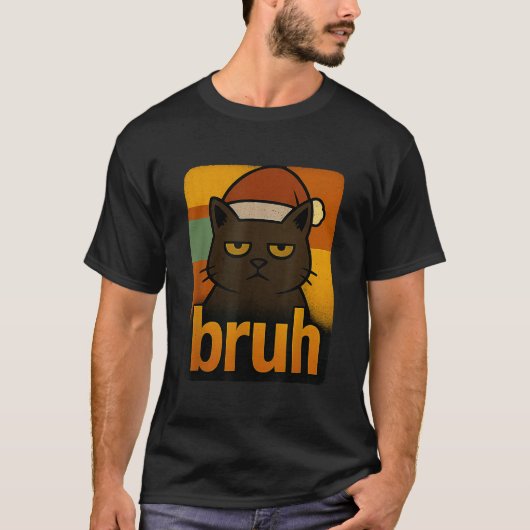 Grappige Kerstkat Bruh Meme Cool T-shirt (Voorkant)