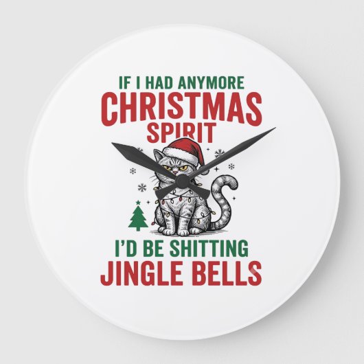 Grappige Kerstkat Geest Vintage Gravure Ontwerp Grote Klok (Voorkant)