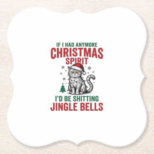 Grappige Kerstkat Geest Vintage Gravure Ontwerp Kartonnen Onderzetters (Voorkant)