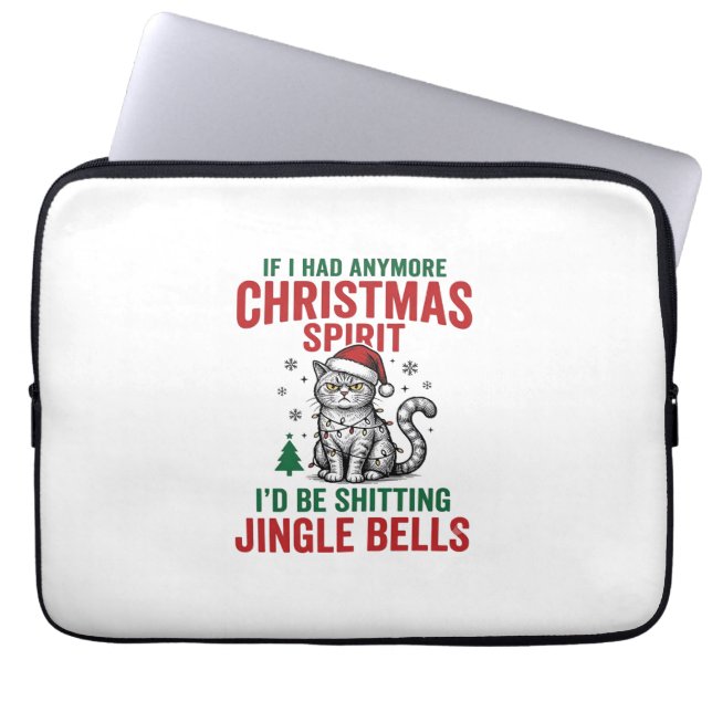 Grappige Kerstkat Geest Vintage Gravure Ontwerp Laptop Sleeve (Voorkant)