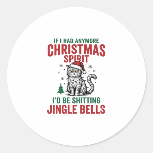 Grappige Kerstkat Geest Vintage Gravure Ontwerp Ronde Sticker (Voorkant)