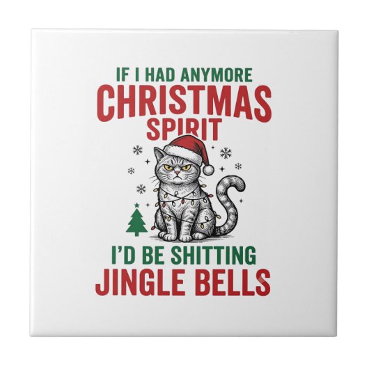 Grappige Kerstkat Geest Vintage Gravure Ontwerp Tegeltje (Voorkant)