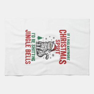 Grappige Kerstkat Geest Vintage Gravure Ontwerp Theedoek