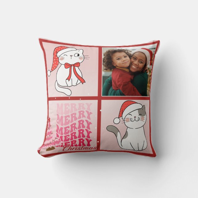 Grappige kerstkat gepersonaliseerde foto kussen (Voorkant)