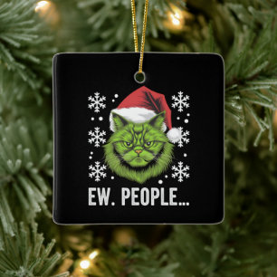 Grappige Kerstkat Iew Mensen Meowy Kattenliefhebbe Keramisch Ornament
