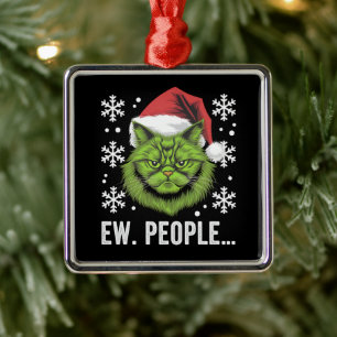 Grappige Kerstkat Iew Mensen Meowy Kattenliefhebbe Metalen Ornament