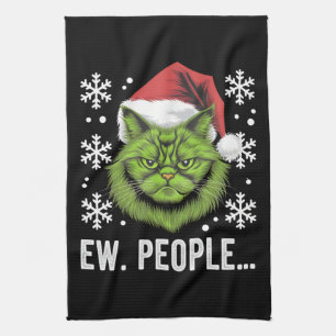 Grappige Kerstkat Iew Mensen Meowy Kattenliefhebbe Theedoek