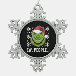 Grappige Kerstkat Iew Mensen Meowy Kattenliefhebbe Tin Sneeuwvlok Ornament