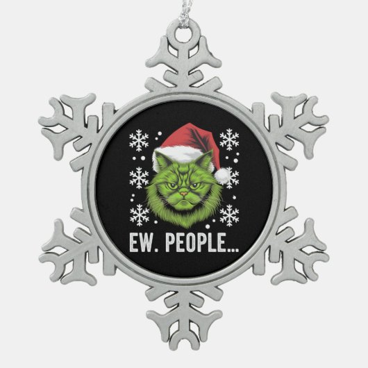 Grappige Kerstkat Iew Mensen Meowy Kattenliefhebbe Tin Sneeuwvlok Ornament (Voorkant)