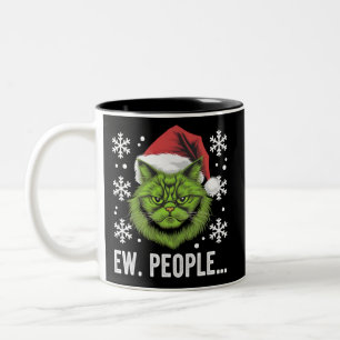 Grappige Kerstkat Iew Mensen Meowy Kattenliefhebbe Tweekleurige Koffiemok