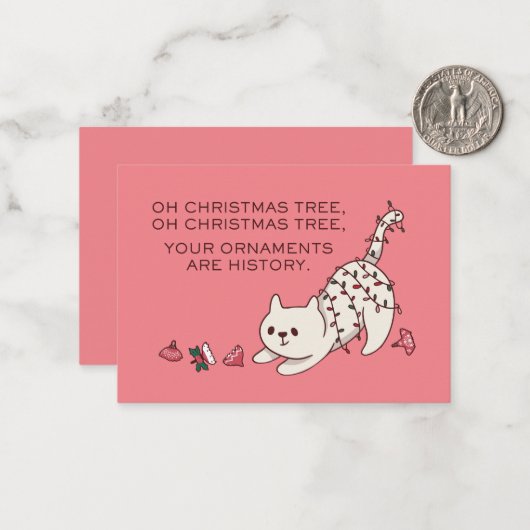 GRAPPIGE KERSTKAT JE ORNAMENTEN ZIJN GESCHIEDENIS NOTITIEKAARTJE (Voorkant / Achterkant in situ)