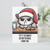 Grappige Kerstkat: Kerstman vs Kat voor de Melk Kaart (Staand voorkant)