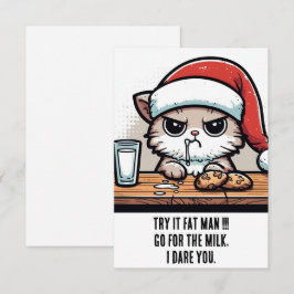 Grappige Kerstkat: Kerstman vs Kat voor de Melk Kaart