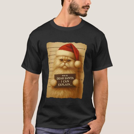 Grappige Kerstkat - Leuke Perzische Kerstman Hoed T-shirt (Voorkant)