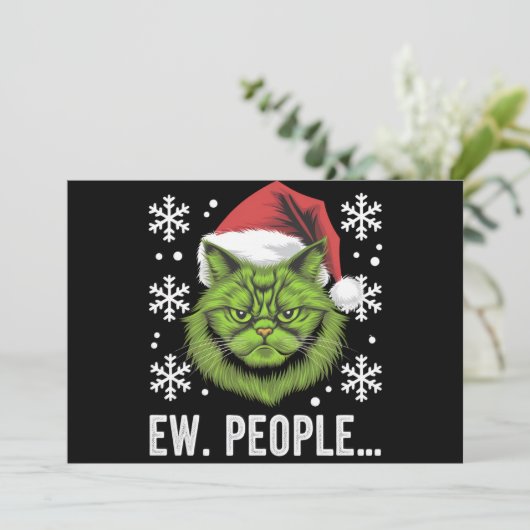 Grappige Kerstkat Nieuwe Mensen Meowy Kattenliefhe Feestdagenkaart (Staand voorkant)