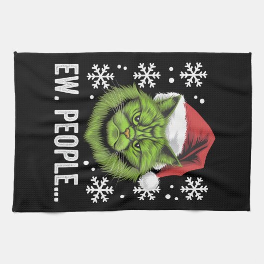 Grappige Kerstkat Nieuwe Mensen Meowy Kattenliefhe Theedoek (Horizontaal)