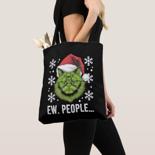 Grappige Kerstkat Nieuwe Mensen Meowy Kattenliefhe Tote Bag (Dichtbij)