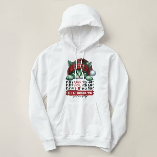 Grappige kerstkat oordeelt je zwijgend hoodie (Design voorkant)