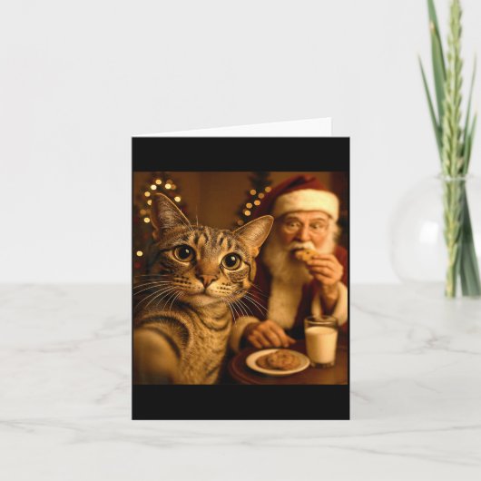 Grappige Kerstkat Selfie Met Sinterklaas Meme M Kaart (Voorkant)