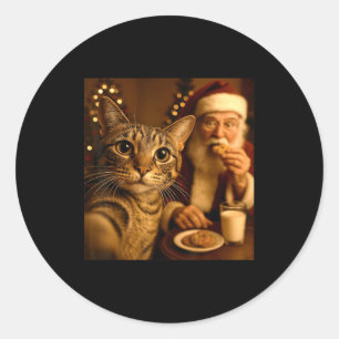 Grappige Kerstkat Selfie Met Sinterklaas Meme M Ronde Sticker