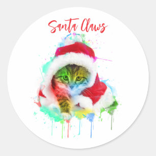 Grappige Kerstkat Sinterklaas Ronde Sticker