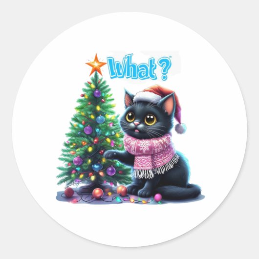 Grappige Kerstkat Wat met Boom Sticker (Voorkant)