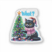 Grappige Kerstkat Wat met Boom Sticker (Voorkant)