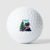 Grappige Kerstkat Wat met Boom Sticker Golfballen (Voorkant)
