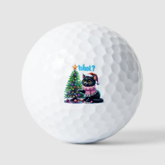 Grappige Kerstkat Wat met Boom Sticker Golfballen (Voorkant)