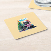 Grappige Kerstkat Wat met Boom Sticker Kartonnen Onderzetters (Schuin)