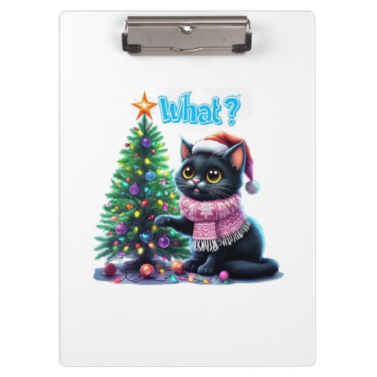 Grappige Kerstkat Wat met Boom Sticker Klembord (Voorkant)