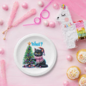 Grappige Kerstkat Wat met Boom Sticker Papieren Bordje (Feest)