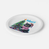 Grappige Kerstkat Wat met Boom Sticker Papieren Bordje (Gekanteld)