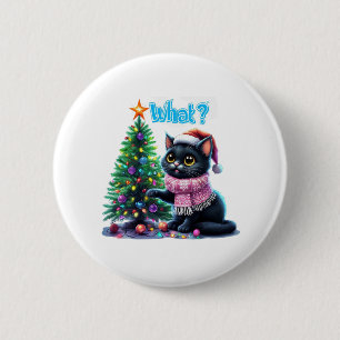 Grappige Kerstkat Wat met Boom Sticker Ronde Button 5,7 Cm