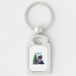 Grappige Kerstkat Wat met Boom Sticker Sleutelhanger