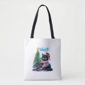 Grappige Kerstkat Wat met Boom Sticker Tote Bag (Voorkant)