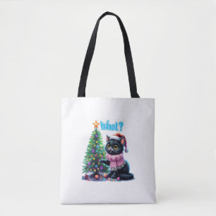 Grappige Kerstkat Wat met Boom Sticker Tote Bag