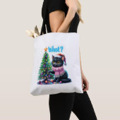 Grappige Kerstkat Wat met Boom Sticker Tote Bag (Dichtbij)