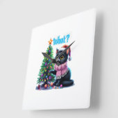 Grappige Kerstkat Wat met Boom Sticker Vierkante Klok (Hoek)