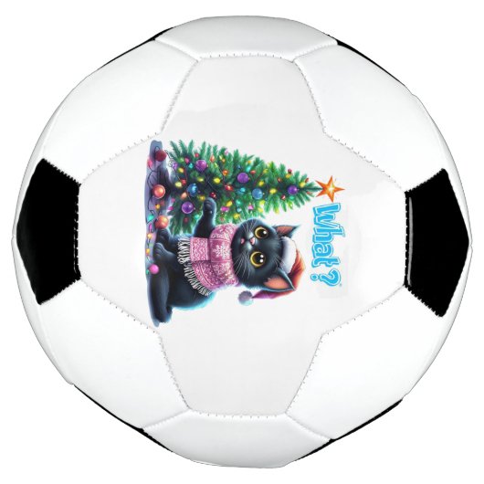 Grappige Kerstkat Wat met Boom Sticker Voetbal (Gedraaid)