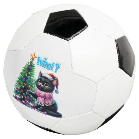 Grappige Kerstkat Wat met Boom Sticker Voetbal (Drie kwart)
