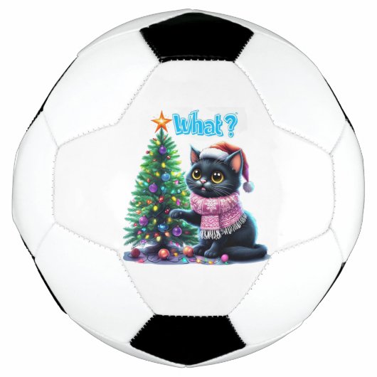 Grappige Kerstkat Wat met Boom Sticker Voetbal (Voorkant)
